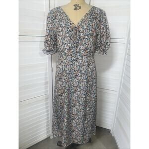 Beyond The Radar Women's Floral Print Split Leg Midi Pencil Dress Lined Large